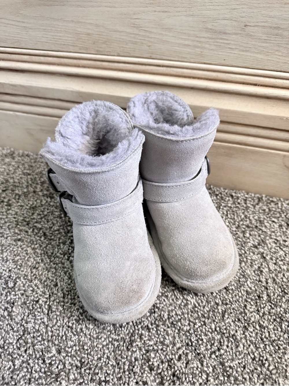 BearPaw Kids Suede Faux-Shearling Booties - Light Gray
